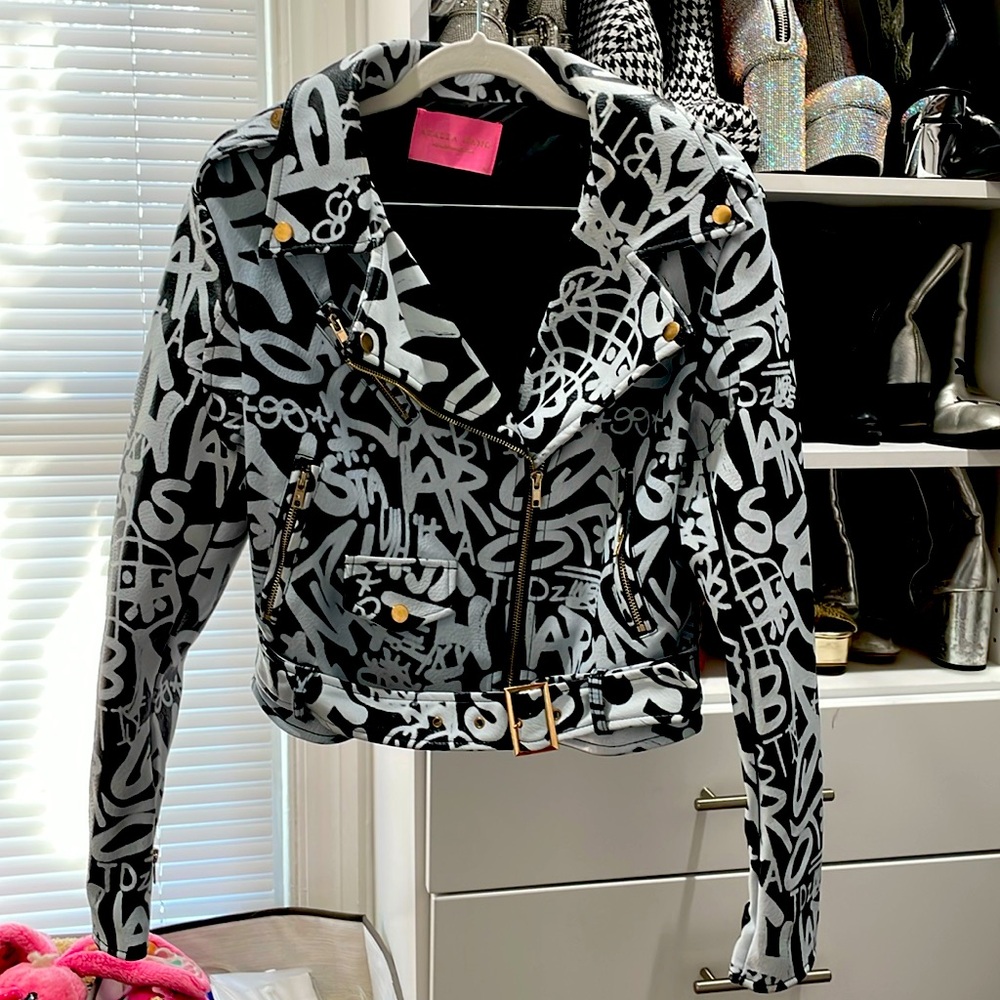 Medium azalea wang faux leather graffiti jacket